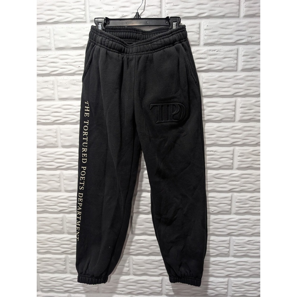 Taylor Swift Black The Tortured Poets Department Sweatpants Sz Y Med Embossed
